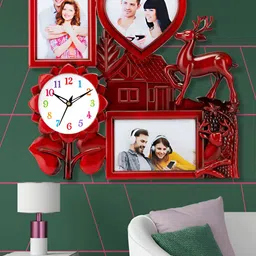 Attractionz Red & White Textured Contemporary Round Shaped Wall Clock-picture-1