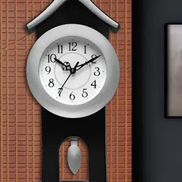 Attractionz Silver-Toned Round Shaped Contemporary Pendulum Wall Clock-image-96