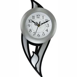 Attractionz SilverToned and Black Round Analogue Contemporary Wall Clock-image-36
