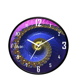 IIK COLLECTION Black & Blue Printed Round Contemporary Wall Clock-12