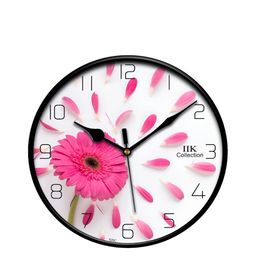 IIK COLLECTION Black & Pink Floral Printed Round Shaped Contemporary Wall Clock-11