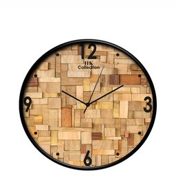 IIK COLLECTION Black & Brown Printed Round Shaped Analogue Contemporary Wall Clock-1