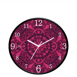 IIK COLLECTION Black & Pink Printed Round Contemporary Analogue Wall Clock-5