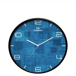 IIK COLLECTION Black & Blue  Printed Round Contemporary Wall Clock-49