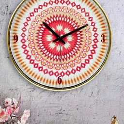 KOLOROBIA White & Pink Ikat Printed Contemporary Analogue Wall Clock-image-9