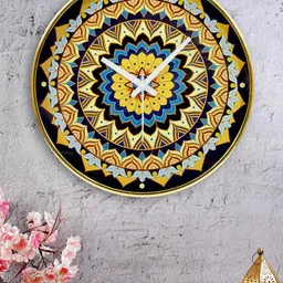 KOLOROBIA Yellow & Blue Printed Contemporary Wall Clock-image-29