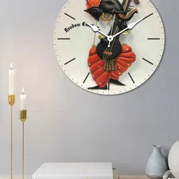 RANDOM Off White & Red Embellished Analogue Contemporary Round Wall Clock-4