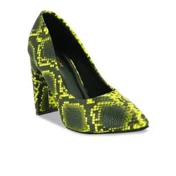 Get Glamr Black & Yellow Textured Block Pumps image 2
