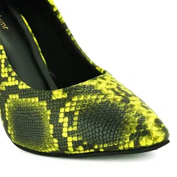 Get Glamr Black & Yellow Textured Block Pumps image 4