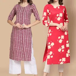 KALINI Women Pack of 2  Block Print Handloom Crepe Kurta-7