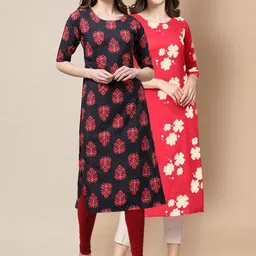 KALINI Women Pack Of 2 Floral Summer Sheers Crepe Kurta-picture-28