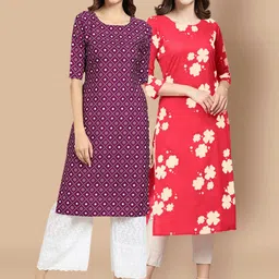KALINI Women Purple & Coral Geometric Printed Handloom Crepe Kurta-picture-36