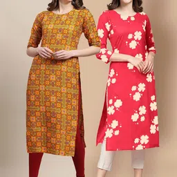 KALINI Women Mustard Yellow & Red Floral Printed Crepe Kurta-27