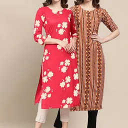 KALINI Women Multicoloured Floral Embroidered Thread Work Block Print Handloom Crepe Kurta-21