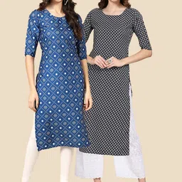 KALINI Women Pack Of 2 Navy Blue & Black Geometric Printed Crepe Kurta-image-91