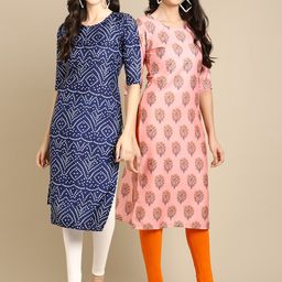 KALINI Women Multicoloured Ethnic Motifs Checked Block Print Handloom Crepe Pathani Kurta-18