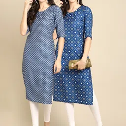 KALINI Women Pack of 2 Block Print Handloom Crepe Kurta-8