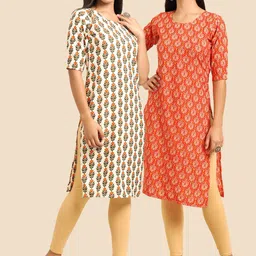 KALINI Set of 2 Women Printed Block Print Handloom Crepe Straight Kurta-image-72