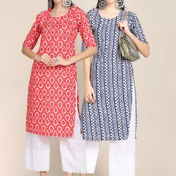 KALINI Set of 2 Women Printed Block Print Handloom Crepe Straight Kurta-image-98