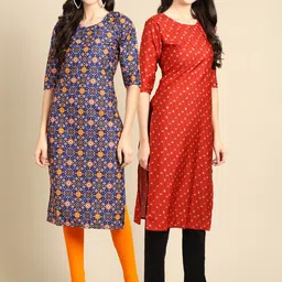 KALINI Women Pack Of 2 Red & Blue Printed Crepe Kurta-image-78