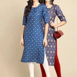 KALINI Women Blue & Red Geometric Printed Crepe Kurta-20