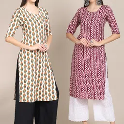KALINI Women Set Of 2 Off White & Maroon Floral Printed Crepe Kurta-11
