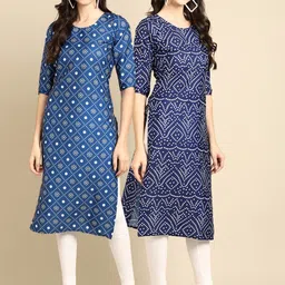 KALINI Women Multicoloured Geometric Printed Keyhole Neck Block Print Handloom Crepe Kurta-picture-1