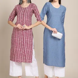 KALINI Women Red & Blue Pack Of 2 Geometric Printed Crepe Kurta-image-85