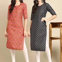 KALINI Pack Of 2 Women Ethnic Motifs Printed Block Print Handloom Crepe Kurta-image-49