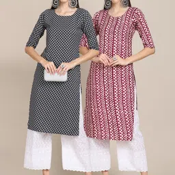KALINI Women Black & Red Geometric Printed Crepe Pack of 2 Kurta-image-99