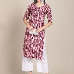 KALINI Women Pack Of 2 Maroon & Peach-Coloured Geometric Printed Crepe Kurta-19