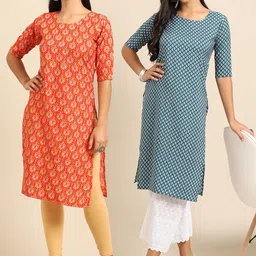 KALINI Women Pack Of 2 Geometric Printed Crepe Kurtas-picture-15