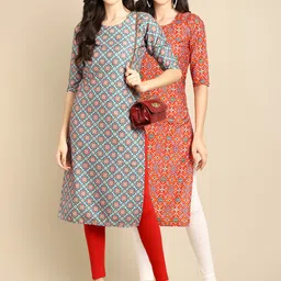KALINI Women Red & Blue Pack Of 2 Ethnic Motifs Printed Crepe Kurta-picture-57