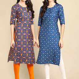 KALINI Women Pack of 2 Blue Geometric Printed Crepe Kurta-image-70