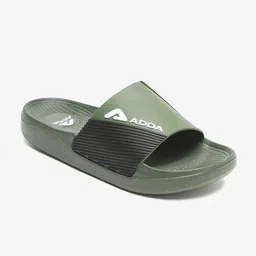 Adda Men Olive Green & Black Colourblocked Rubber Sliders-image-63