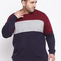 bigbanana Plus Size Men Navy Blue & Grey Colourblocked Acrylic Pullover-image-25