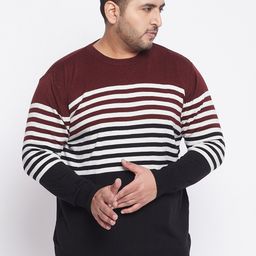 bigbanana Men Plus Size Navy Blue & Maroon Striped Printed Acrylic Pullover-picture-2