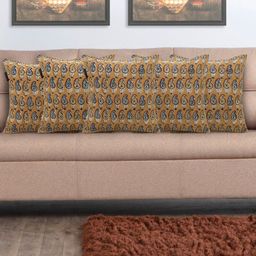 Mezposh Set Of 5 Ethnic Motifs Block Printed Cotton Square Cushion Covers-27