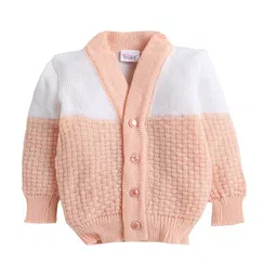 Little Angels Infants Peach-Coloured & White Self Design Sweater with Beanie & Mittens image 2