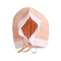 Little Angels Infants Peach-Coloured & White Self Design Sweater with Beanie & Mittens image 5