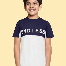 HRX by Hrithik Roshan Boys White & Navy Blue Typography Colourblocked Lifestyle T-shirt-image-75