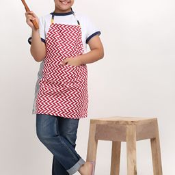 Arrabi Kids Red & White Printed Apron With 2 Patch Pockets-4