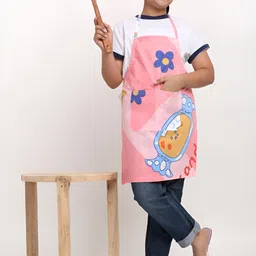 Arrabi Kids Peach Colored & Blue Candy Printed Apron With 2 Patch Pockets-41