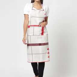 Arrabi Cream-Colored & Red Geometric Printed Apron image 1