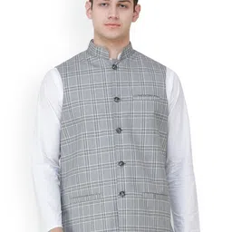 Exotic India Double Checked Pattern Nehru Jacket-image-52