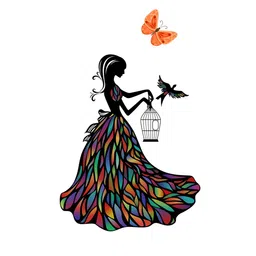 rawpockets Multicolour Freedom Bird with Lady Wall Stickers-image-72