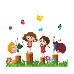 rawpockets Multicolored Kids Playing In Garden Wall Stickers-image-72