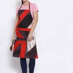 Arrabi Red & Black Geometric TC Cotton Blend Apron with 2 Patch Pockets image 5