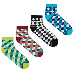 Dynamocks Unisex Pack Of 4 Checked Ankle-Length Socks-74