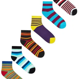 Dynamocks Unisex Pack Of 6 Striped Ankle-Length Socks-image-4